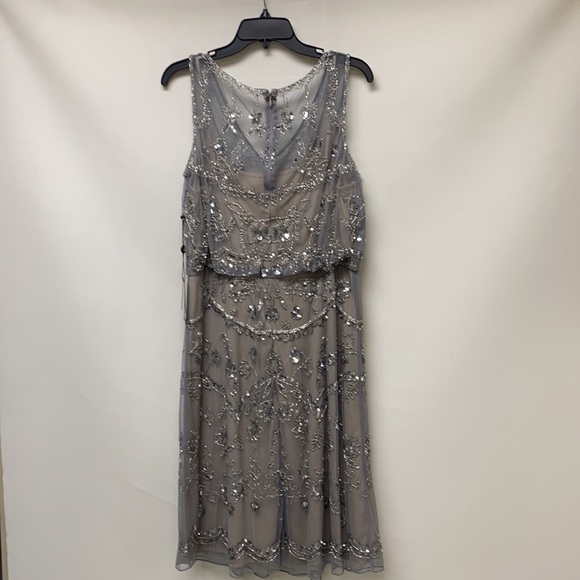 Adrianna Papell beaded sleeveless blouson cocktail dress - Picture 5 of 9